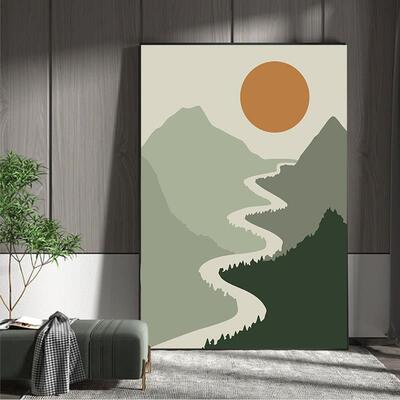 森林绿色抽象入口大厅装饰画Normcore客厅挂画线沙发背景墙落地壁