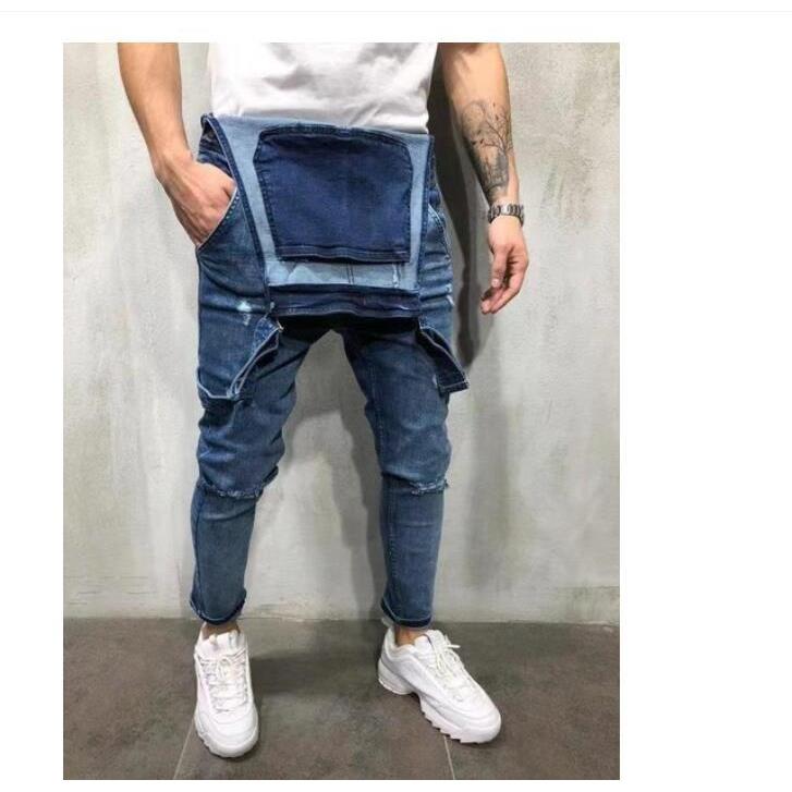 trousers jeans ripped rompers denim suspenders mens Fashion