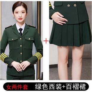 高档仪仗敲鼓唱女演出文工团演出服男酒店升旗手礼宾制服军绿团色