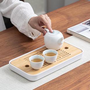 小型茶盘家用现代简约小茶台密胺干泡沥水功夫茶具储水竹托盘套装