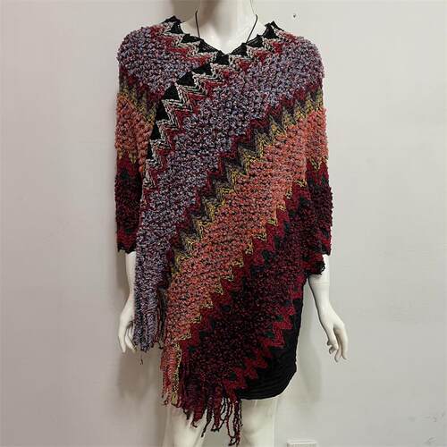 Cape shawl knitted style pullover loop yarn tassel scarf