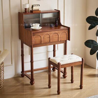 木居盛钢琴化妆台小型中古风60cm实木化妆台法式覆古卧室化妆桌窄