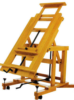 三艺TJP7355楸木双丝杠传动油画架实木国画架双手摇平放画架