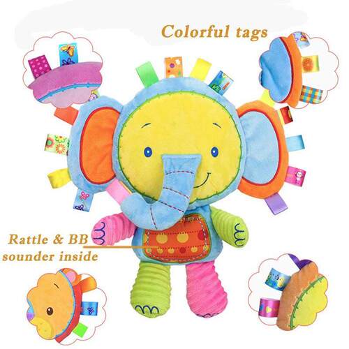 Baby Tags Stuffed Animal Soft Toy Lovey Elephant Plush Bell