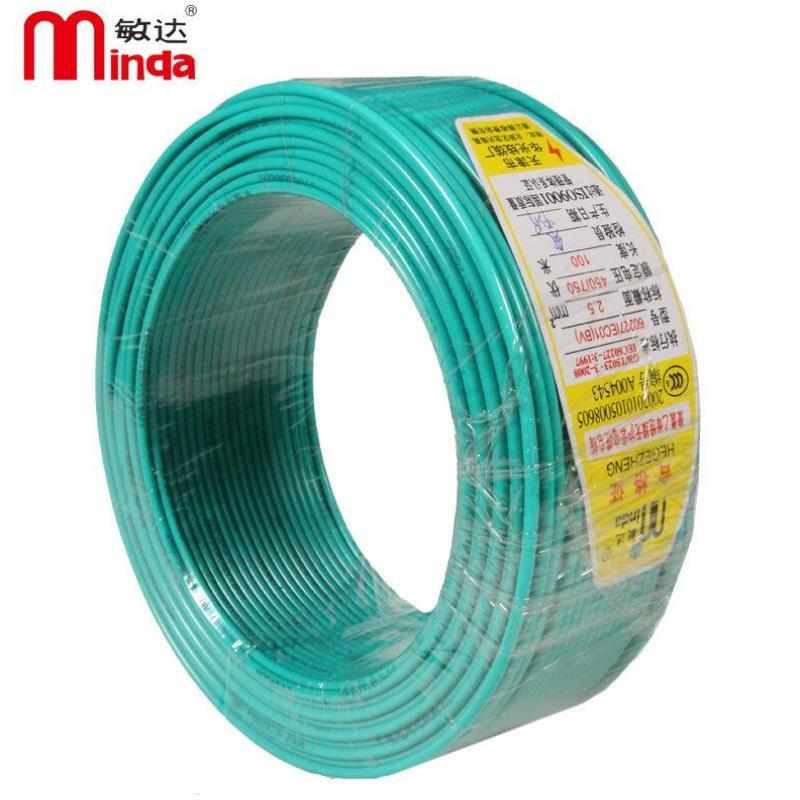 敏达电线电缆国标单股铜芯绝缘电线硬线BV4100米/盘黄色定制