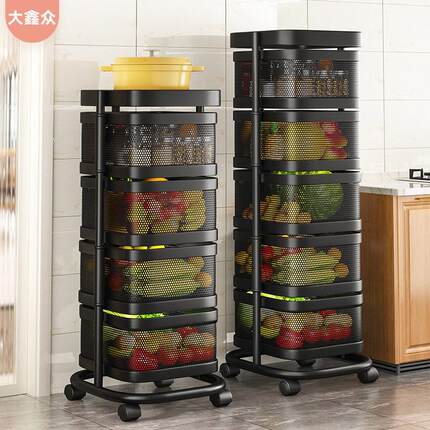 PK7J厨房蔬菜置物架家用多功能大底座旋转免安装果篮子落地多层收