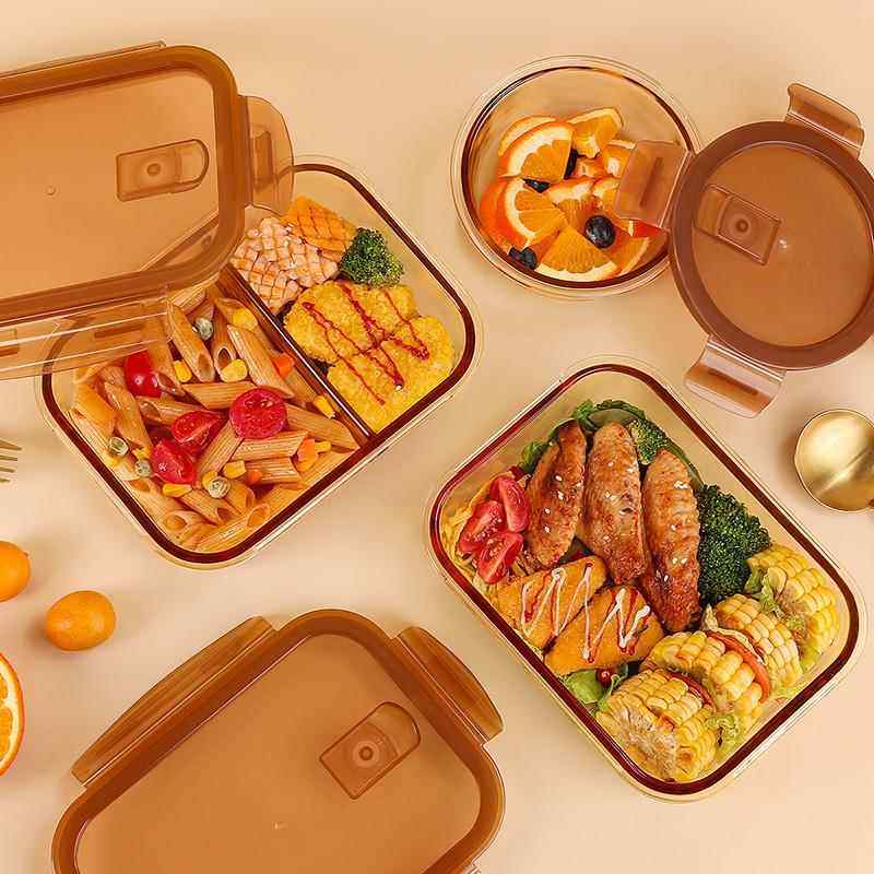上班族饭盒波炉加热专用碗带饭64当盒分便隔餐盒玻璃装保鲜盒微套