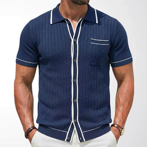 Men's cardigan knitted sweater single short sleeved