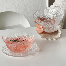 网红花瓣浮雕甜品碗套装玻璃冰淇淋，碗糖水燕窝，酸奶小吃碗绵绵冰碗