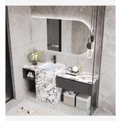 大理石别墅石头 阳台户外洗手盆落地式 岩板立柱盆一体式 洗脸盆立式