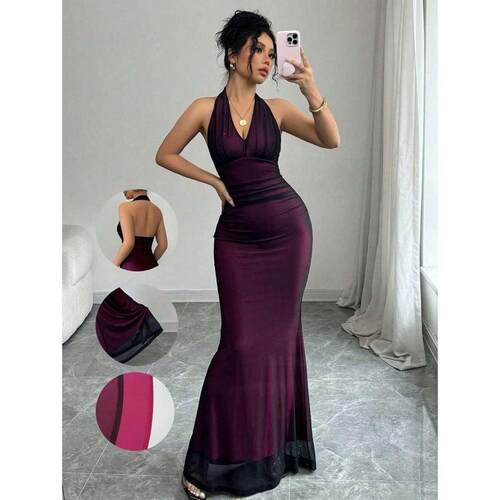 N 15193 Halter Neck Sheer Dress 挂脖网纱连衣裙