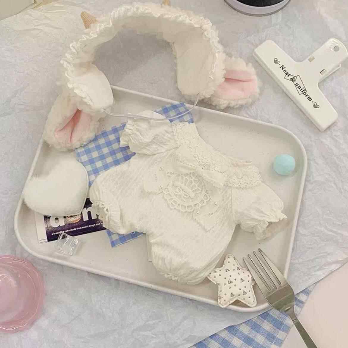 奶呼呼小羊睡衣10cm20cm棉花娃娃衣服爬爬服可爱连体裤套装娃衣