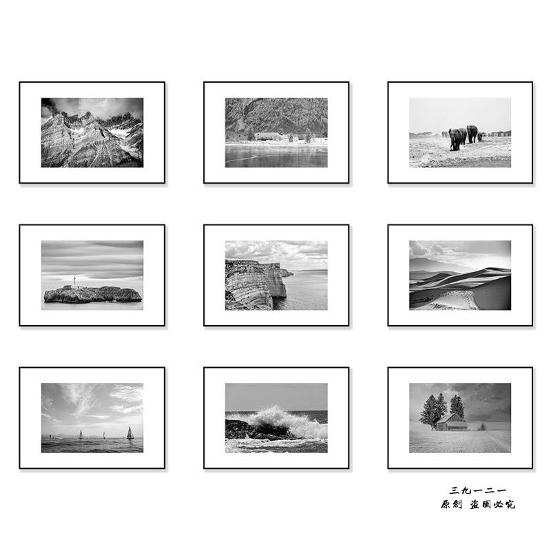 客厅装饰画黑白风景挂画高级感壁画卧室床头玄关办公室北欧风墙画