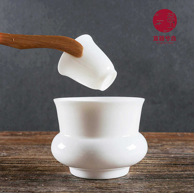 兮垚白瓷茶洗 陶瓷薄胎纯手工建水水盂水洗杯洗简约功夫茶具配件