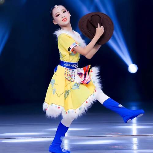 正品儿童牧民新歌心歌舞蹈服民族舞剧目具子道幼儿出藏族舞蹈演帽