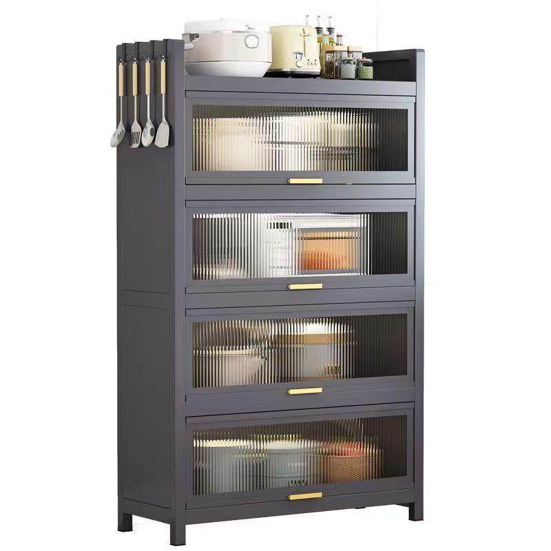 厨房收纳柜落地多层置物架带柜门防尘碗碟柜客厅整理架储物架子