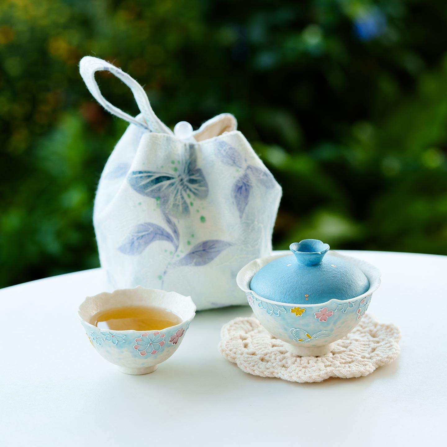岩矿白陶瓷盖碗茶杯家用便携茶具杯子一人饮旅行户外露营喝茶装备