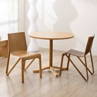 简约现代设计师实木椅中古可叠放餐椅 侘寂风ready椅客厅书桌椅