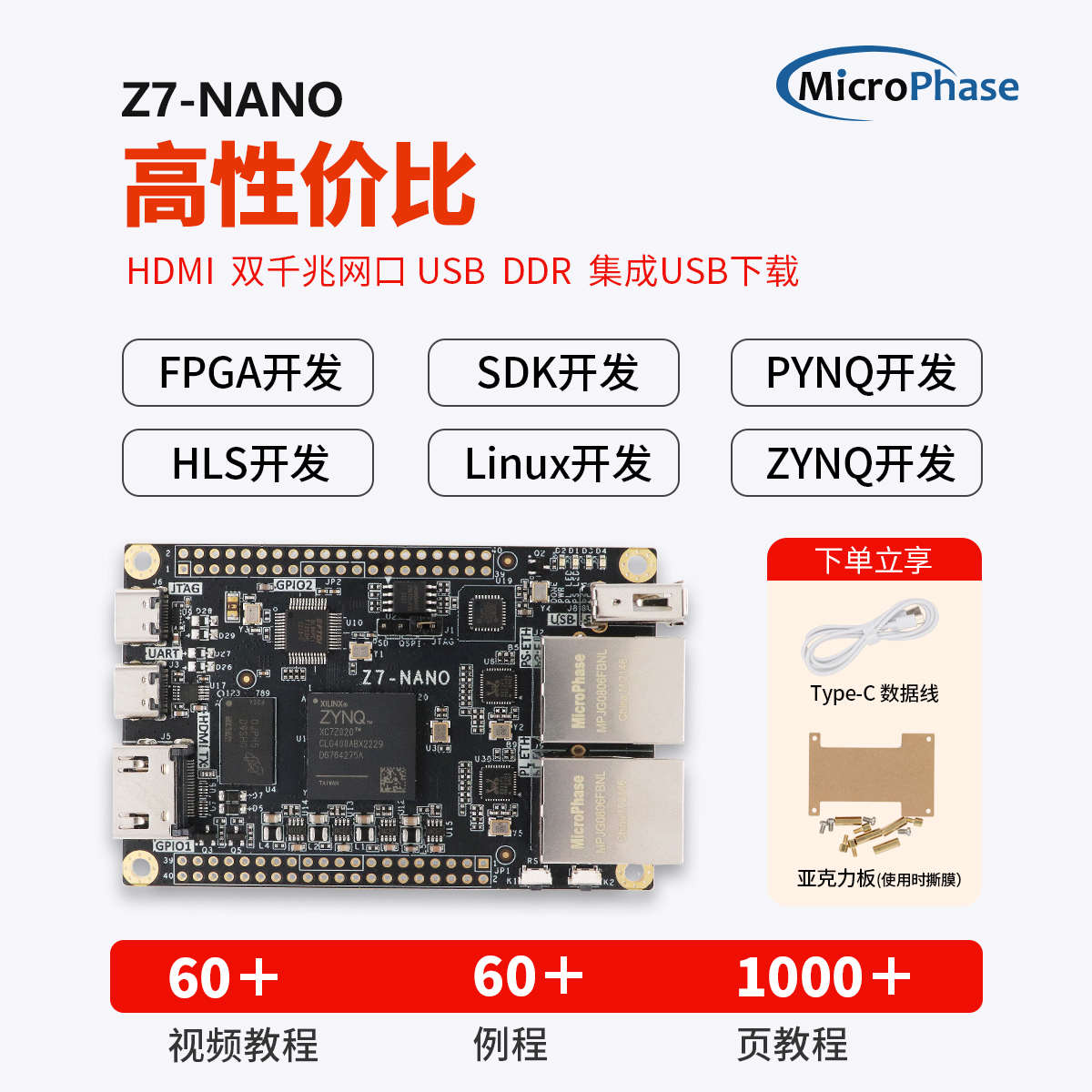 微相 FPGA开发板 ZYNQ核心板 XILINX 7020 70107000双网口Z7-Nano