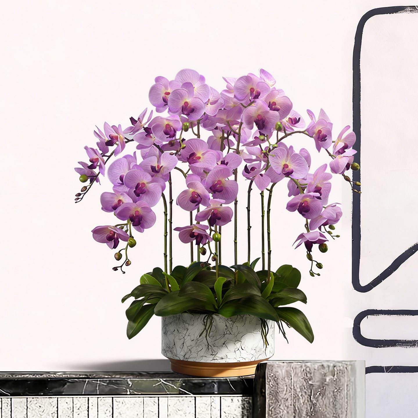 蝴蝶兰仿真花高档手感保湿仿生兰花假花客厅茶几前台桌面花艺装饰