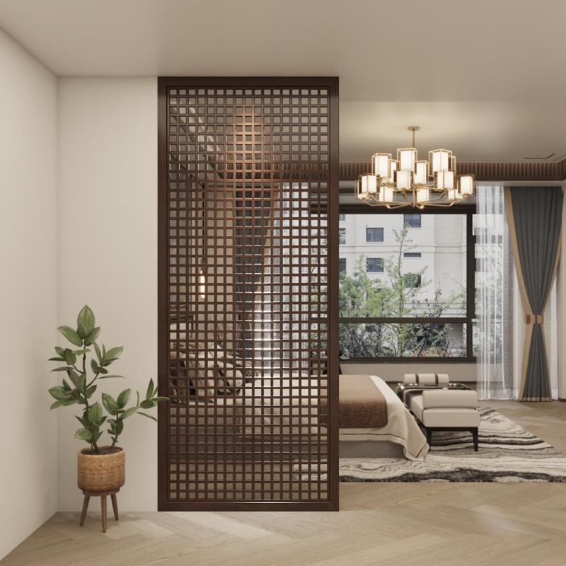 新中式入户玄关屏风隔断实木花格进门客厅遮挡简约现代菠萝格栅