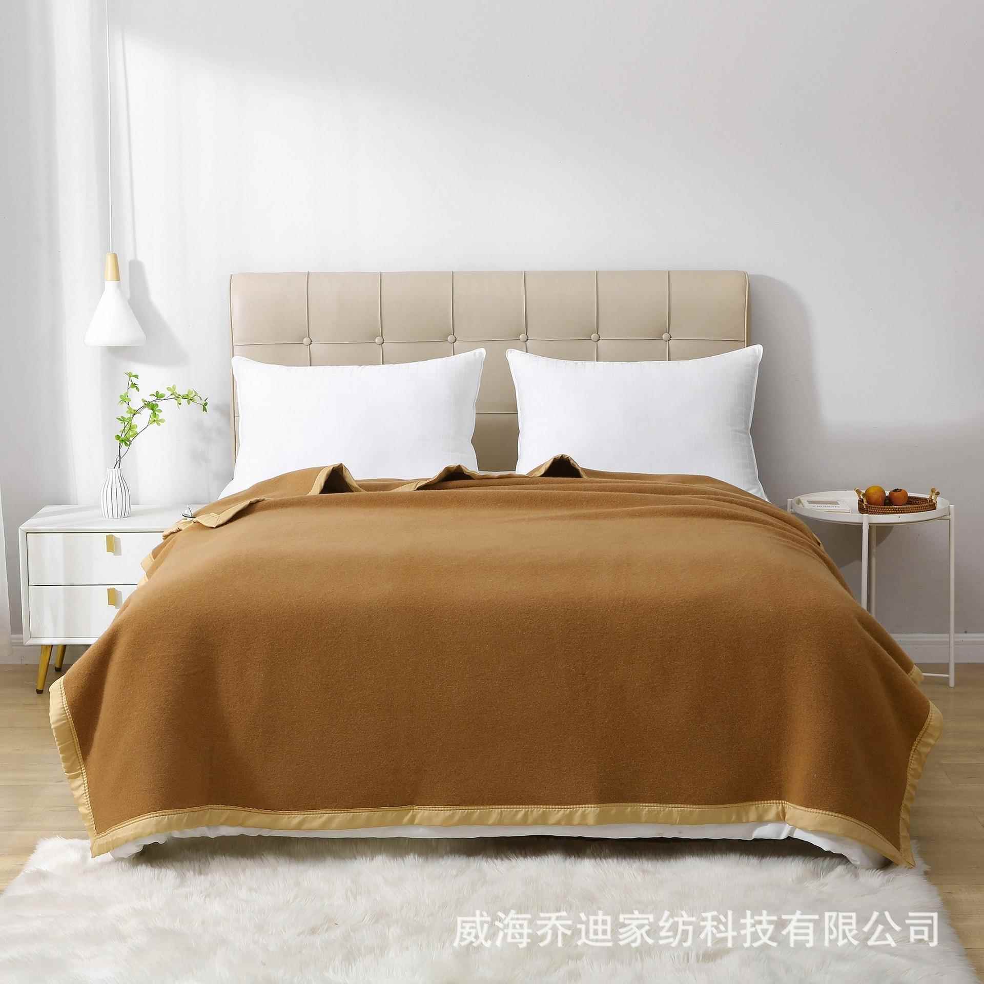 羊毛毯保色暖柔软货防潮透woolbla气直销现家用宾馆店酒棕驼色毛