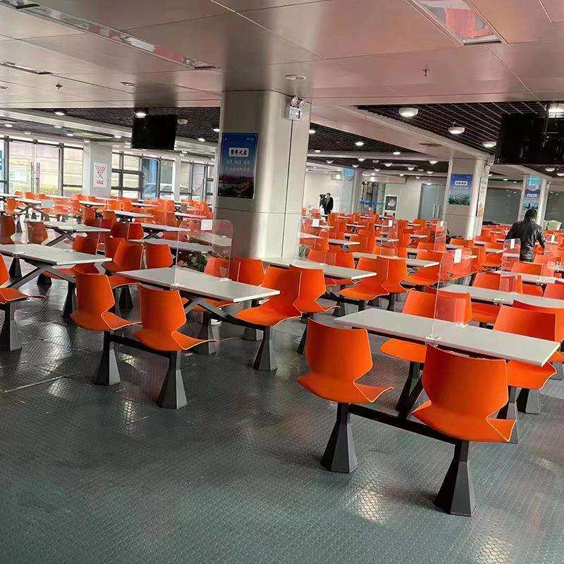 连体快餐桌椅玻璃钢靠背椅餐厅员工饭堂工厂不锈钢食堂餐桌椅实木