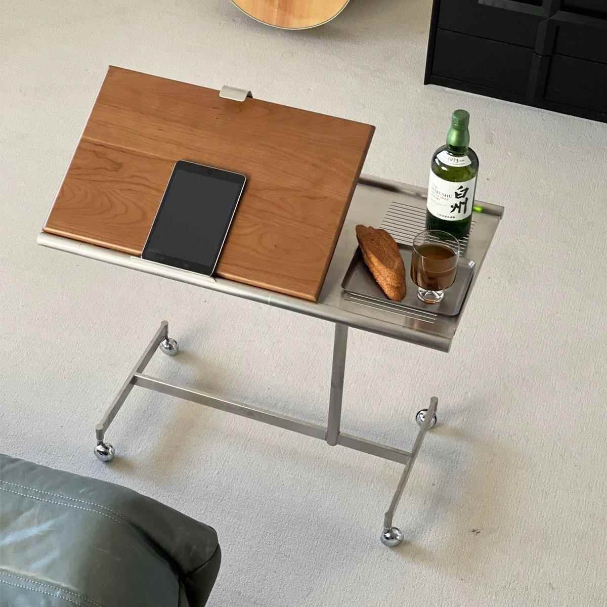 再物设计出品|移动实木带轮小推车茶几琴谱架可升降边几床边桌子