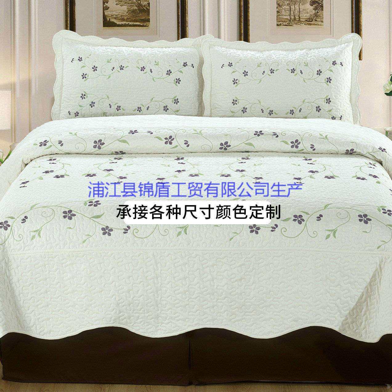 外贸轻奢磨毛布多色电脑绣花绗缝被浦江韩式涤棉水洗床盖床罩
