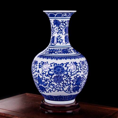 景德镇陶瓷器花瓶插花新中式摆件青花瓷仿古家居客厅博古架装饰品