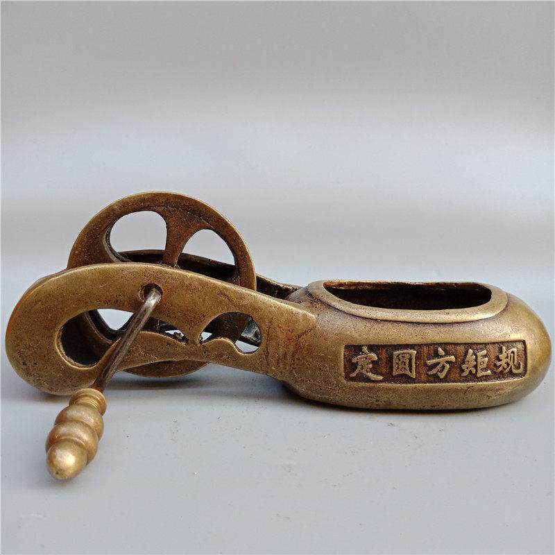仿古铜器黄铜龙纹墨斗老式划线器古代木工用品装饰礼品收藏品摆件