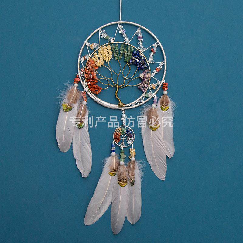 水晶石生命树捕梦网高档风铃挂饰手工编织挂件工艺品 跨境爆款