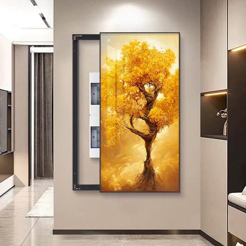 发财树电表箱装饰画 画翻盖推拉遮挡画 画开 关盒大气轻奢大尺寸
