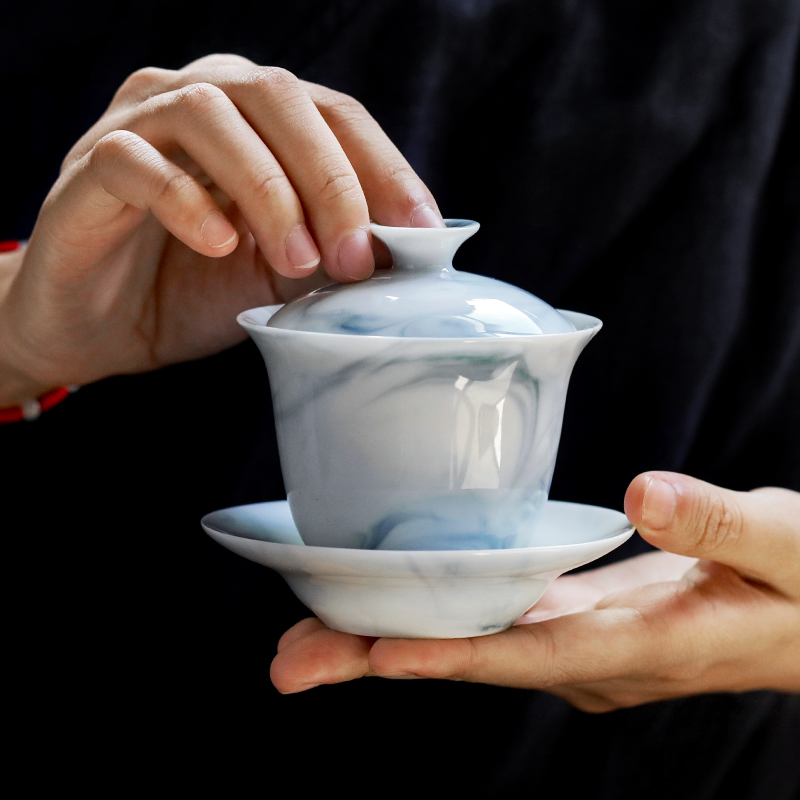 德化白瓷盖碗家用功夫茶具套装薄胎泡茶杯敬茶碗茶杯三才盖碗单个