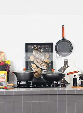 样板房间新中式厨房摆件研磨咖啡厨具抄煎汤锅软装饰品画创意组合