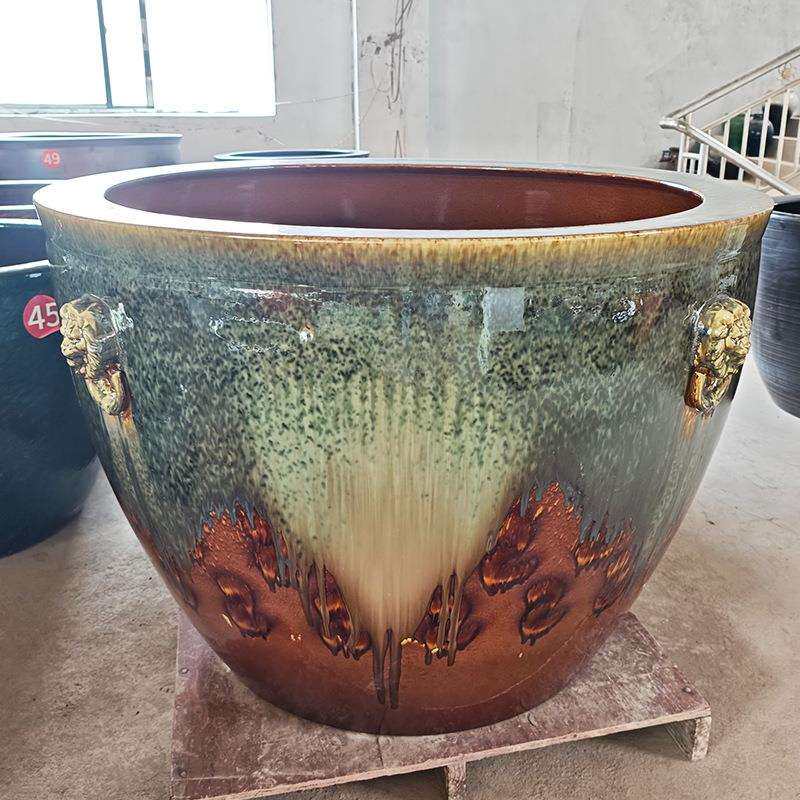 陶瓷窑变花釉狮耳庭院种树大缸仿古老式水缸养荷花睡莲家用阳台