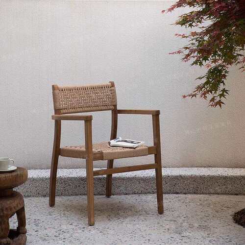 餐椅户外椅子编织藤椅实木有扶手家用靠背椅子酒店休闲餐椅