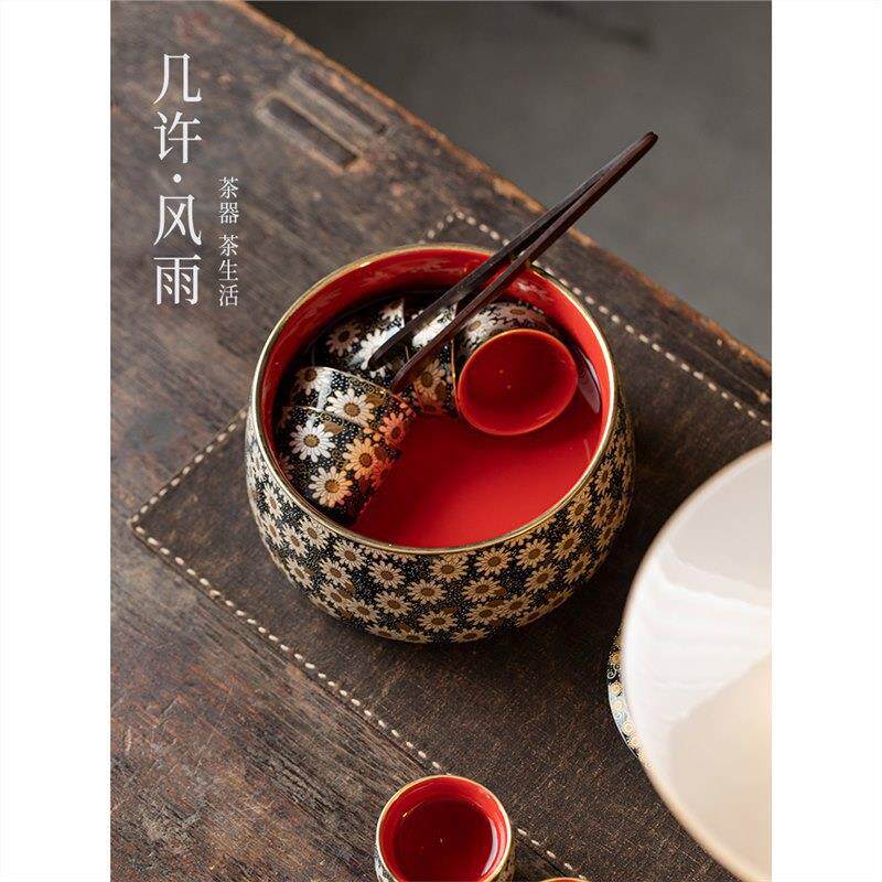 茶洗笔洗手工高档金银水缸缸废家用错茶渣号大茶具陶瓷建水