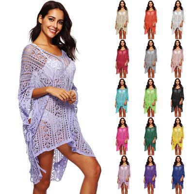 Women's hand hook flower hollowed out collar dress, beach