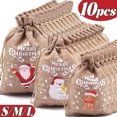 Wholesale Christmas Linen Bags Cartoon Santa Claus Snowman C