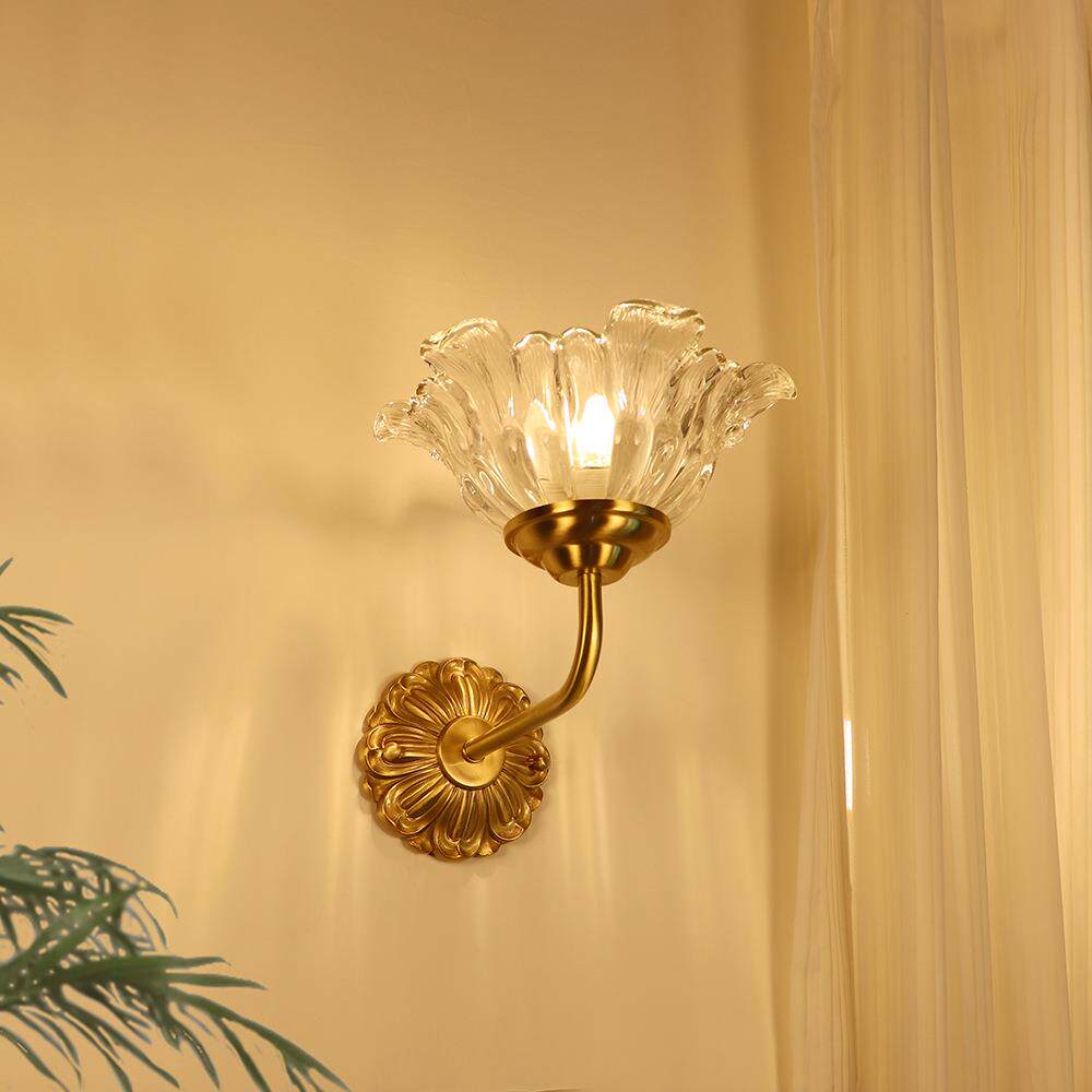 全铜欧式轻奢玻璃壁灯法式背景墙灯美式复古卧室床头灯过道玄关