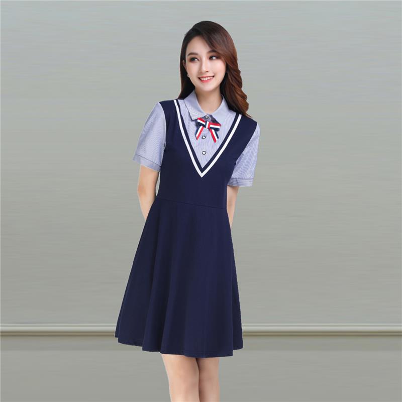 夏装幼师短袖职业女装制服洋装幼儿园老师园服英伦风教师工作服