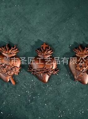 圣诞装饰品YS圣心木雕实木雕刻摆件木制工艺品复古高级感挂件