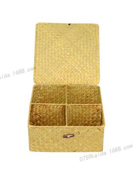 编织盖储分格收纳衣物物箱客厅卧室防尘桌面筐盒带工厂零食篮海草