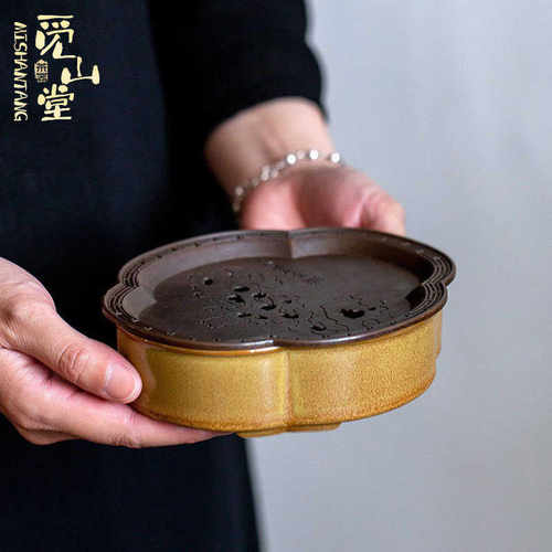 中式复古湖石小茶盘茶壶承壶托紫砂壶干炮台海棠建水潮汕功夫茶盘