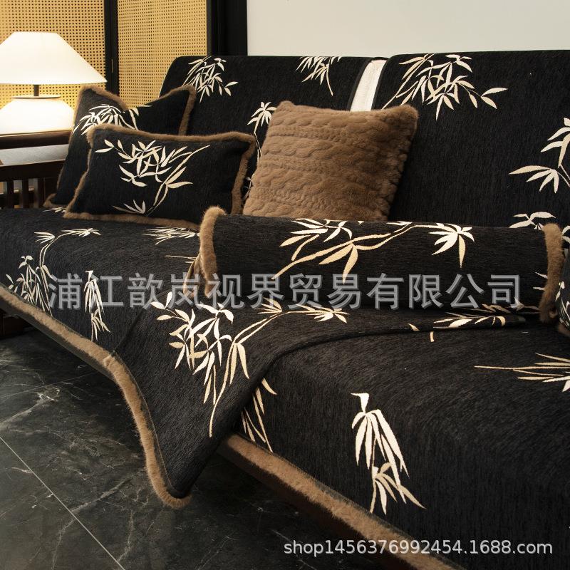 高档雪尼尔真皮沙发垫子套罩四季通用防滑北欧简约现代红色坐垫