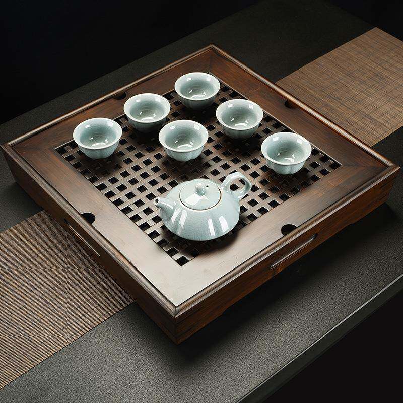 方形复古中式方格盛水竹茶盘仿古典储水式居家用会客茶台蓄水茶具