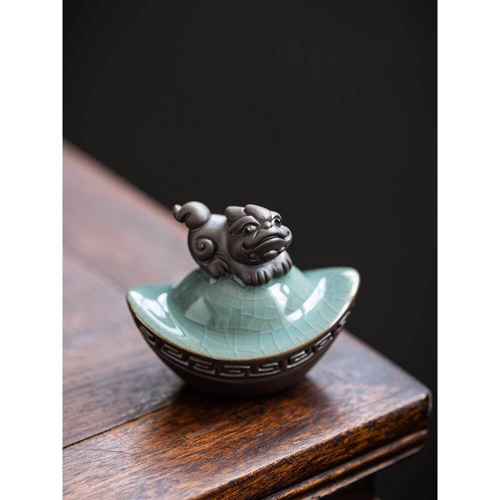 哥窑茶宠摆件精品可养开片貔貅中式茶桌茶具招财螃蟹茶台小装饰