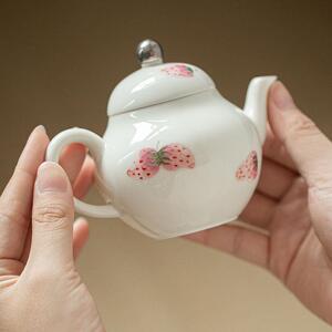 上彩手绘草釉莓茶壶手工茶CMH-002薄胎陶瓷泡壶过带滤家用小茶壶