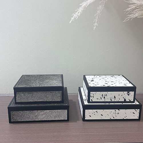 轻奢欧式烤漆马毛皮革首饰收纳盒摆件家居客厅样板间书房桌面装饰